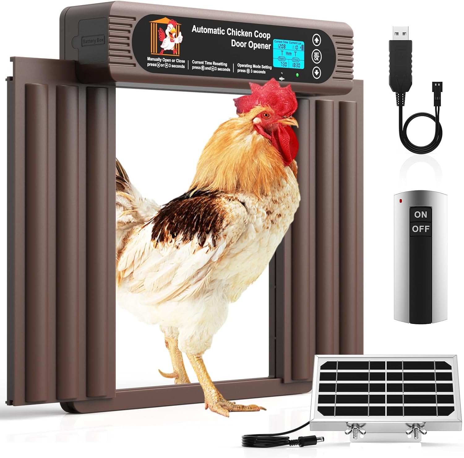 Product image: solar coop door kit with external panel and battery backup